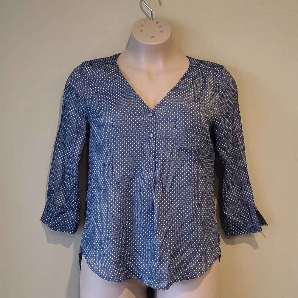 Como blue women's blouse polka dot sz.L